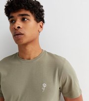 New Look Olive Jersey Rose Embroidered Crew Neck T-Shirt